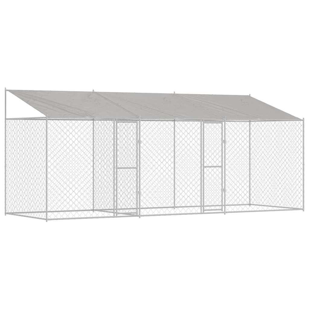 Kavez za psa s krovom Srebrno 600 x 200 x 256 cm Čelik i PE