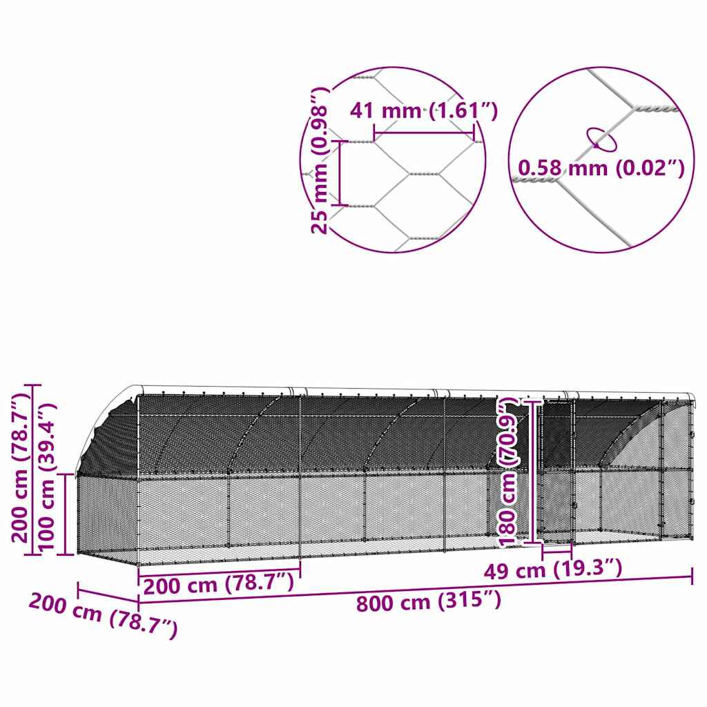 Kavez za piliće 4 pcs Srebrno 800 x 200 x 200 cm Cinkani čelik