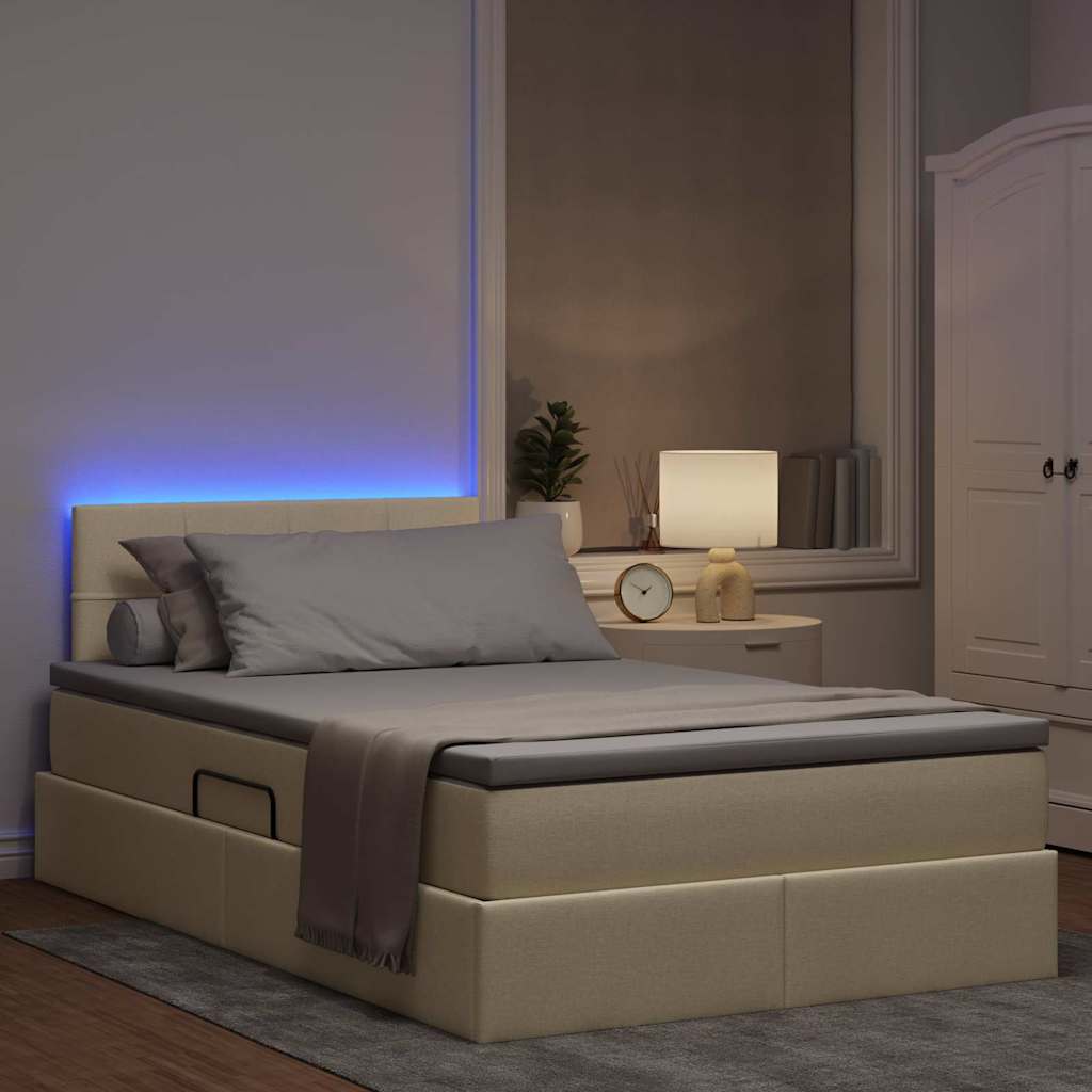 LED krevet za pohranu s madracem Krem 120 x 190 cm Tkanina
