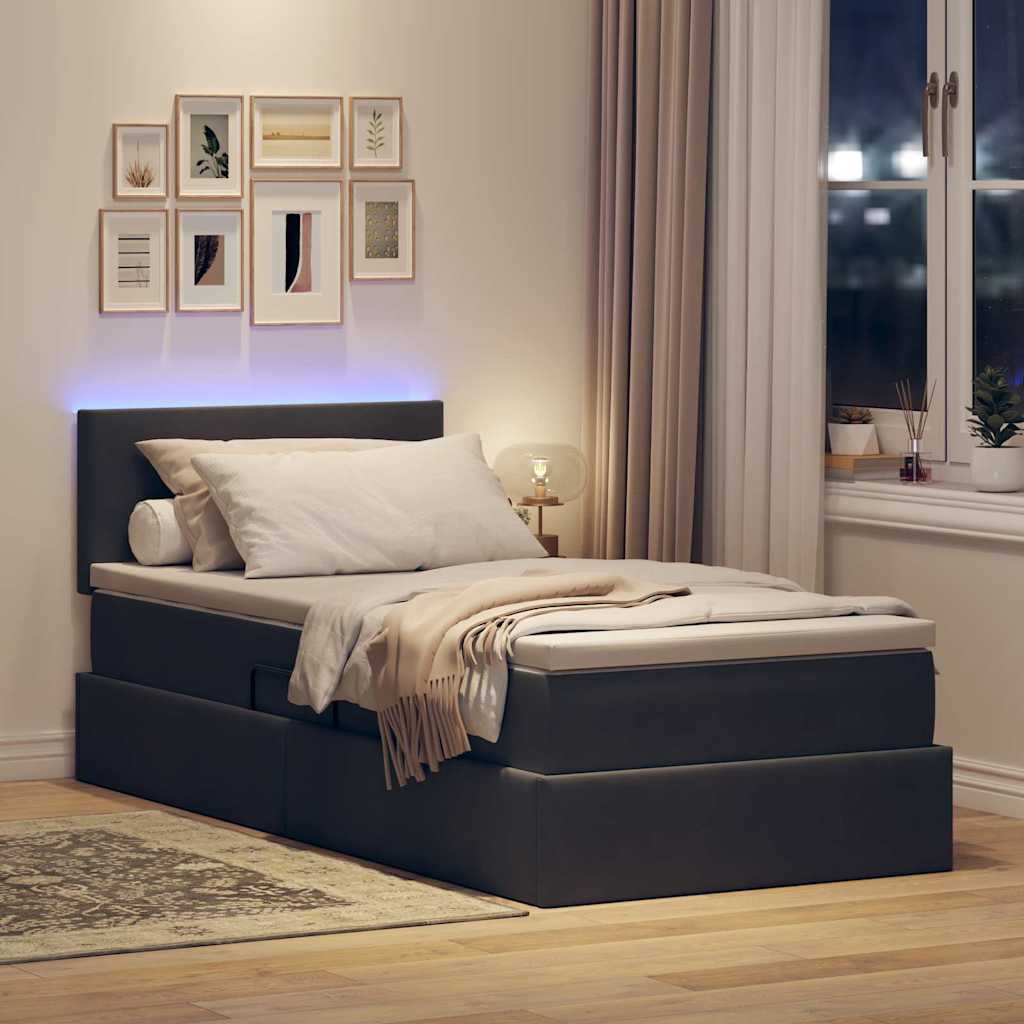 LED krevet za pohranu s madracem Tamnosiva 90 x 190 cm Baršun