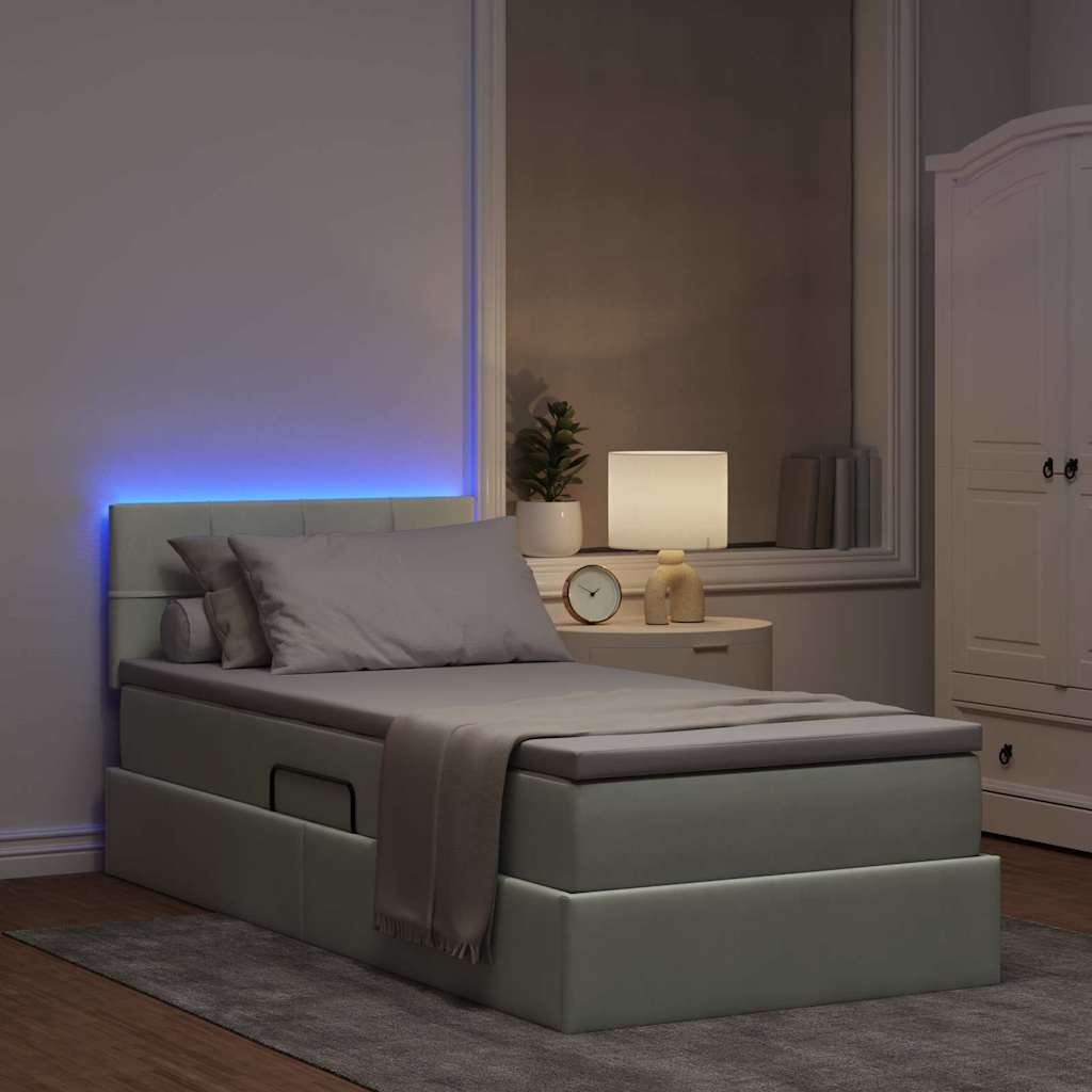 LED krevet za pohranu s madracem Svjetlosiva 90 x 190 cm Baršun
