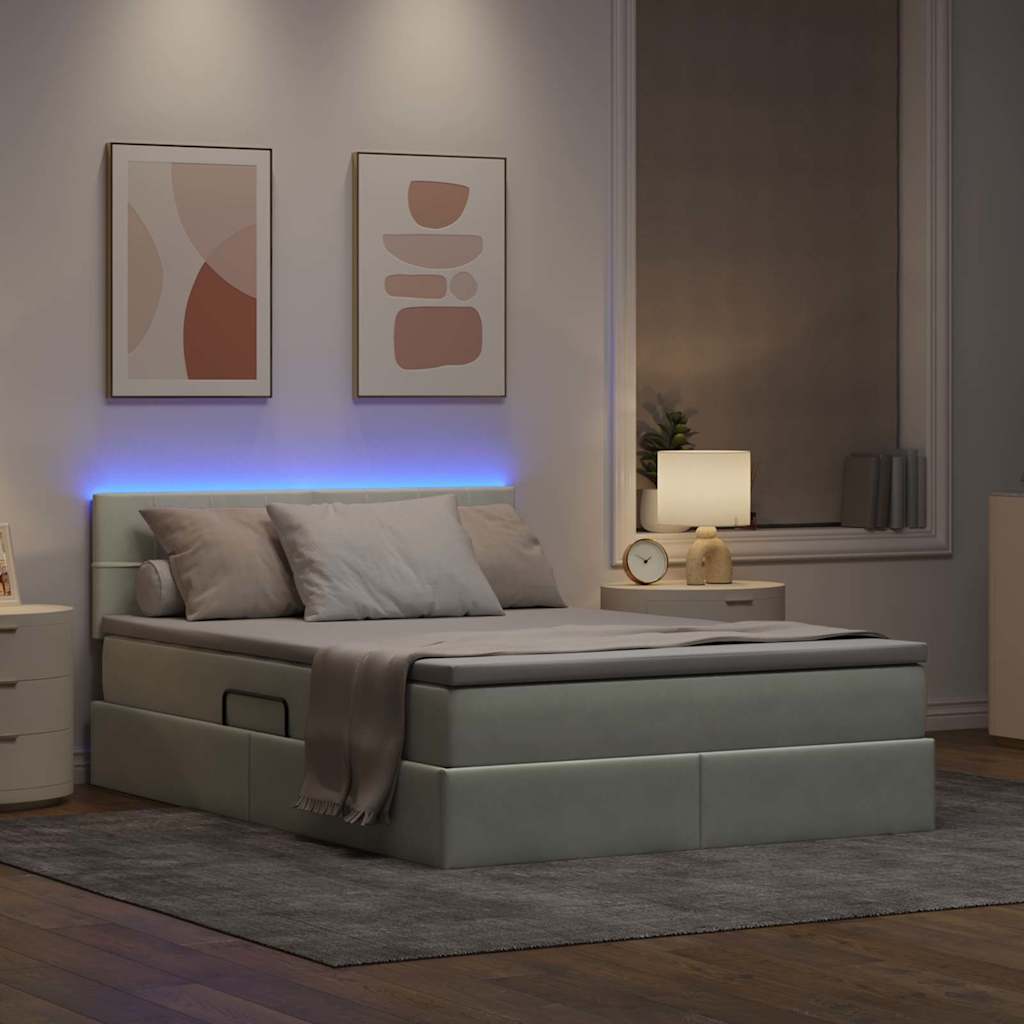 LED krevet za pohranu s madracem Svjetlosiva 140 x 190 cm