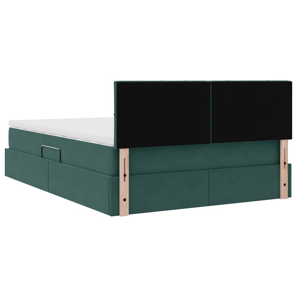 LED krevet za pohranu s madracem Tamnozelena 140 x 200 cm