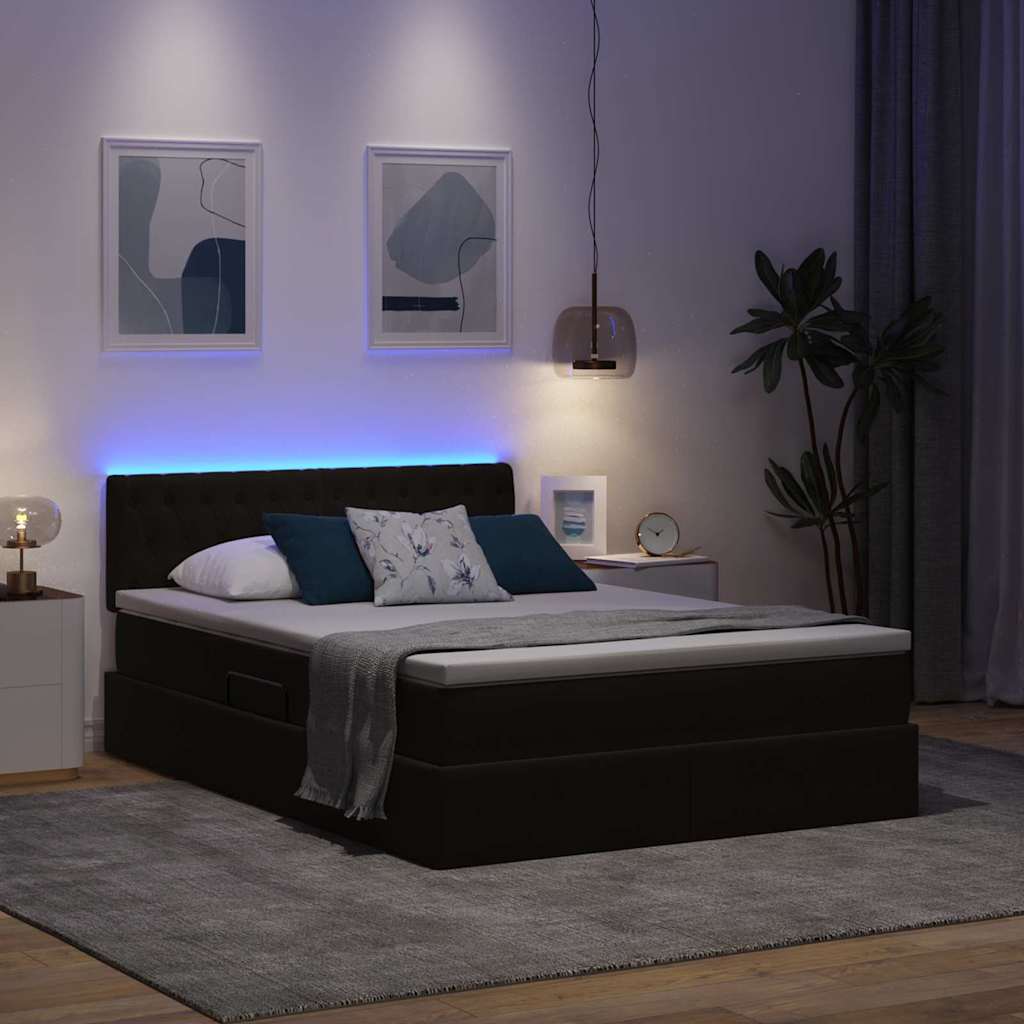 LED krevet za pohranu s madracem Crna 140 x 190 cm Baršun