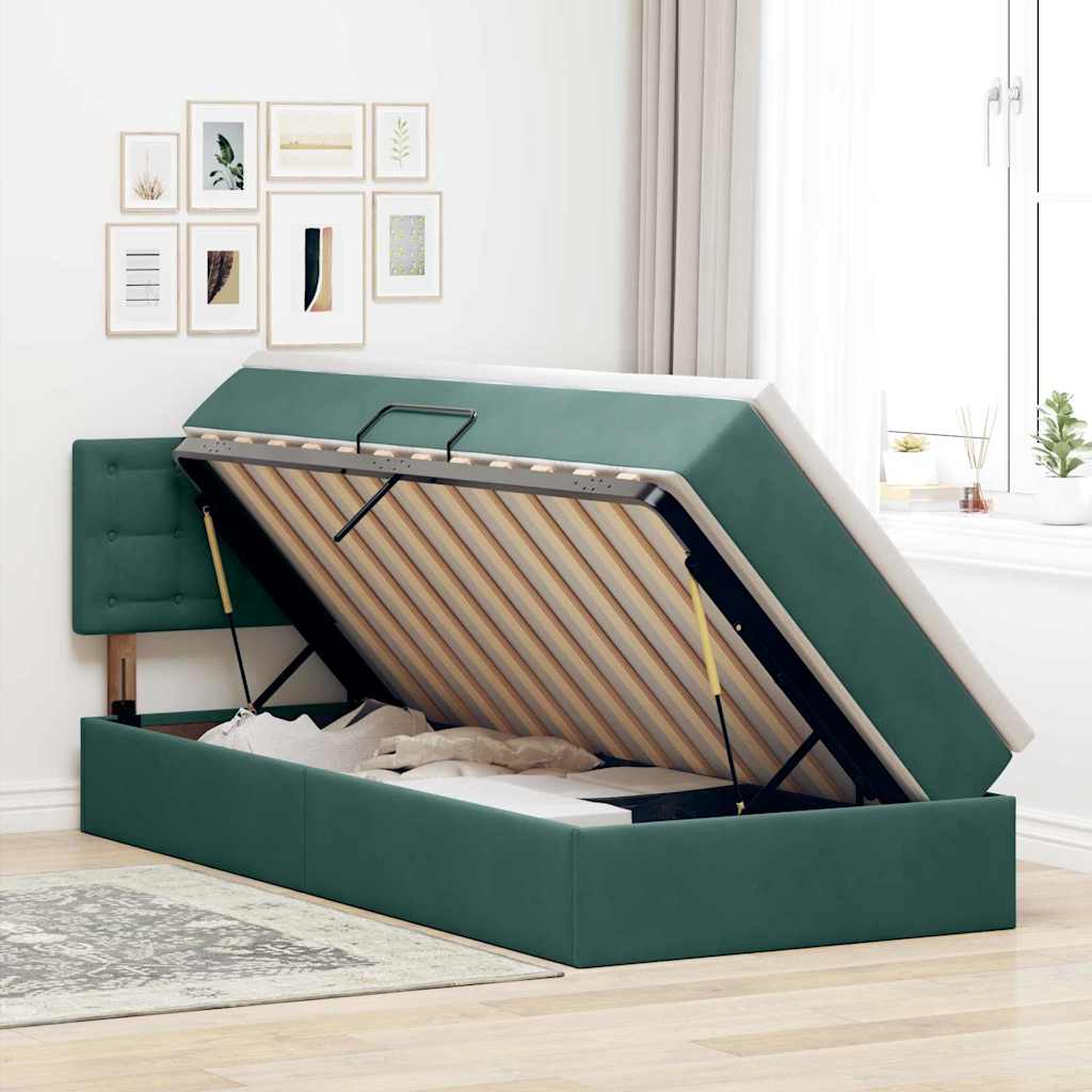 LED krevet za pohranu s madracem Tamnozelena 100 x 200 cm