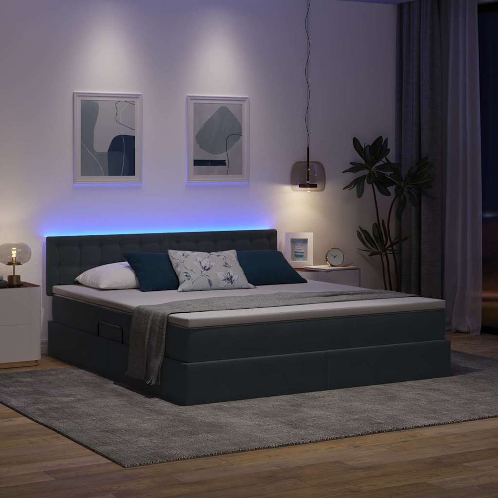 LED krevet za pohranu s madracem Tamnosiva 160 x 200 cm Baršun