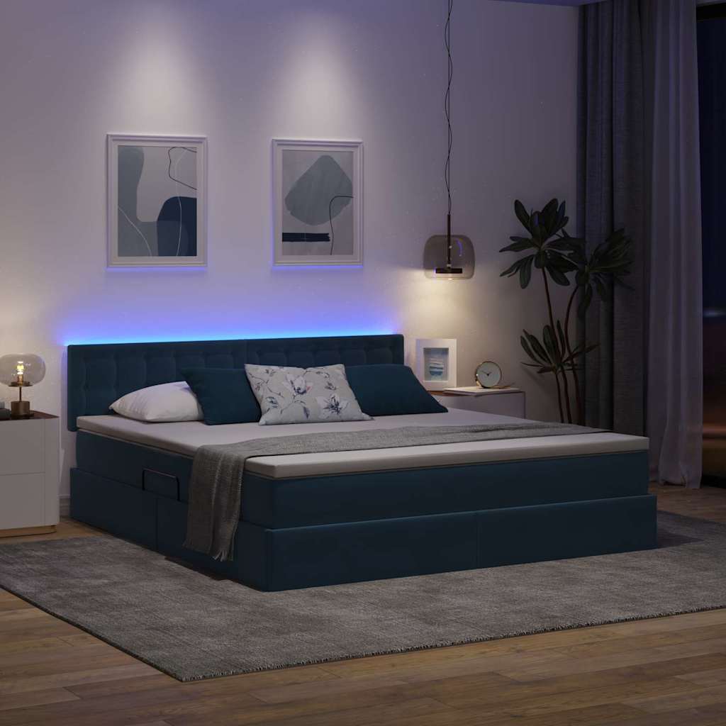 LED krevet za pohranu s madracem Tamno plava 180 x 200 cm
