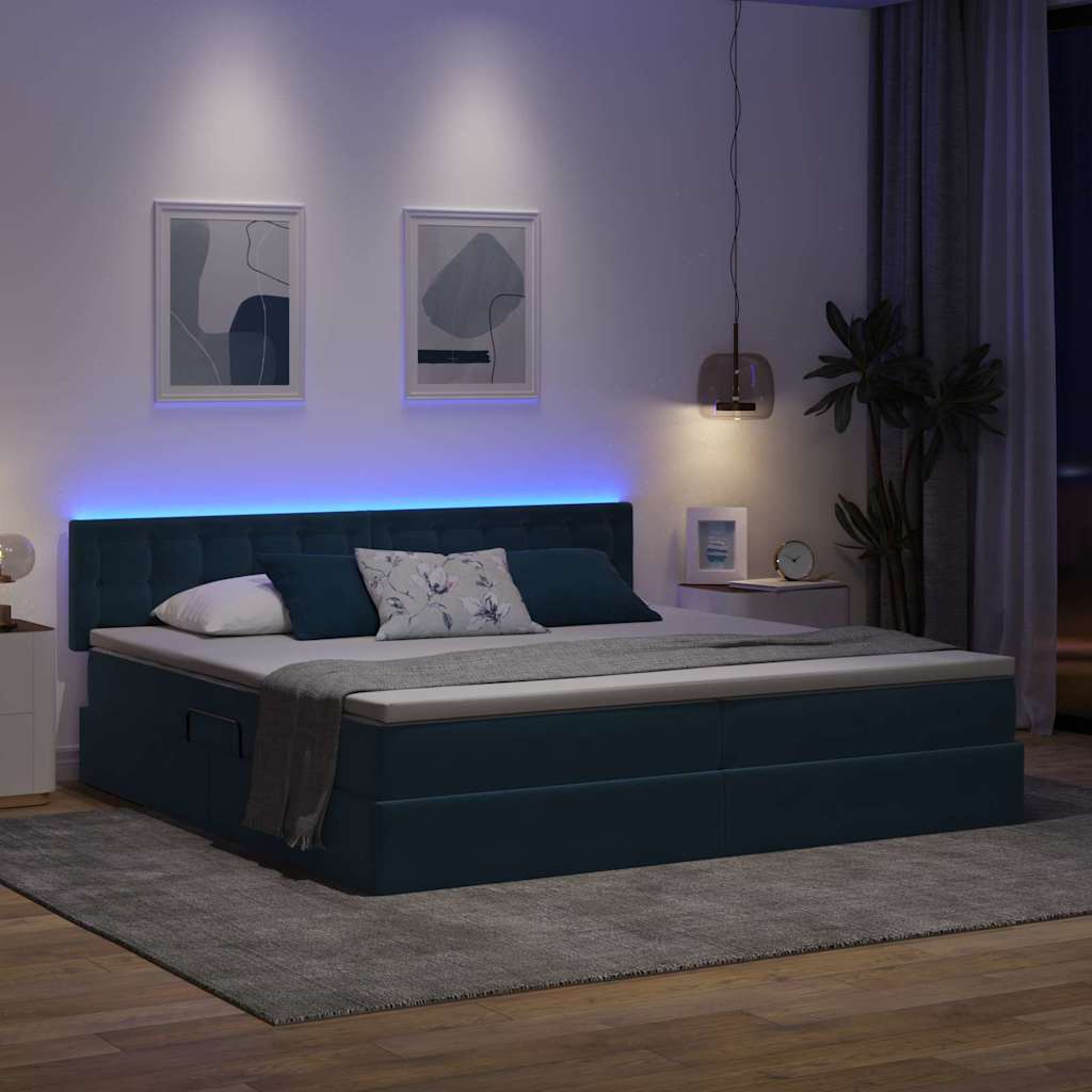 LED krevet za pohranu s madracem Tamno plava 200 x 200 cm