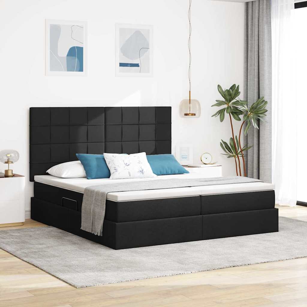 Krevet s od storage s uzglavljem Crna 200 x 200 cm Tkanina