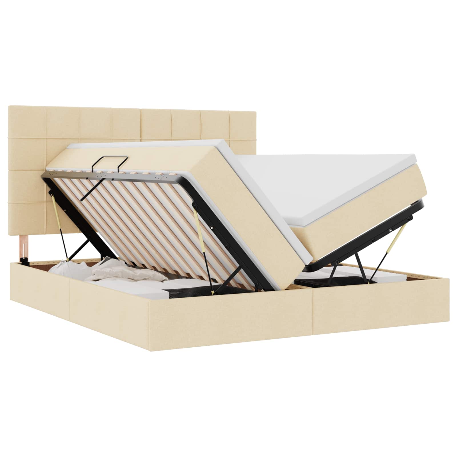 Krevet s od storage s uzglavljem Krema 200 x 200 cm Tkanina