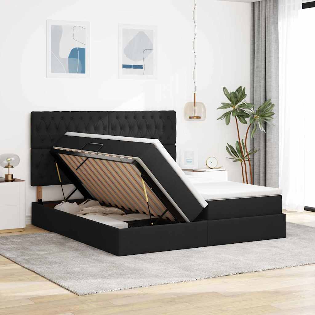 Krevet s od storage s uzglavljem Crna 180 x 200 cm Tkanina