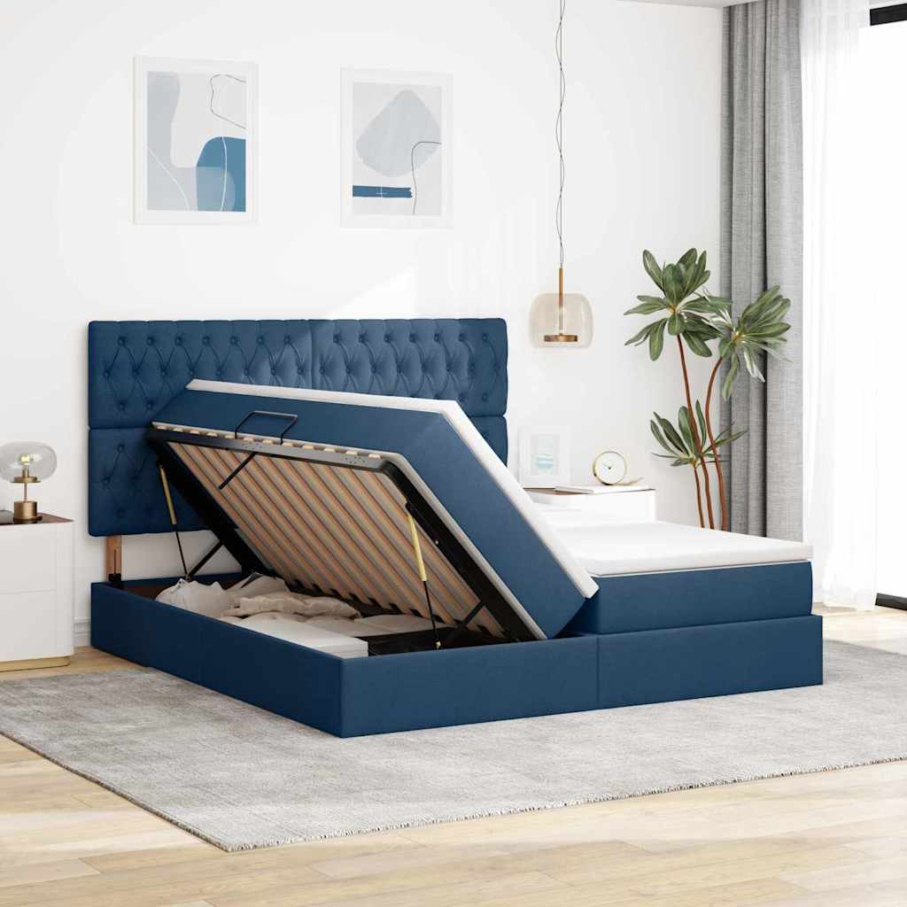 Krevet s od storage s uzglavljem Plava 200 x 200 cm Tkanina