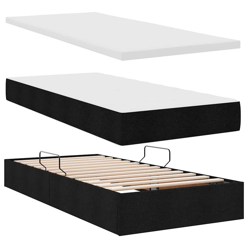 Krevet s od storage s uzglavljem Crna 200 x 200 cm Tkanina
