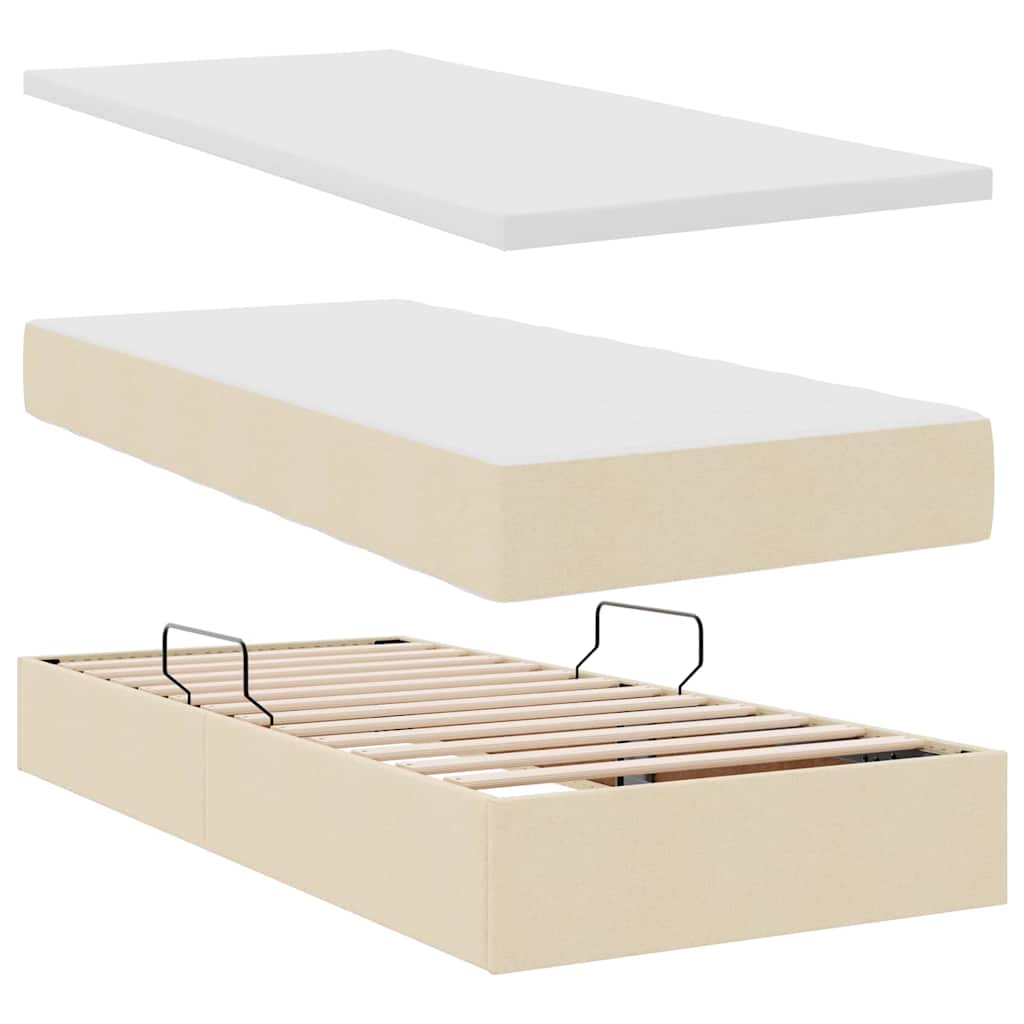 Krevet s od storage s uzglavljem Krema 200 x 200 cm Tkanina