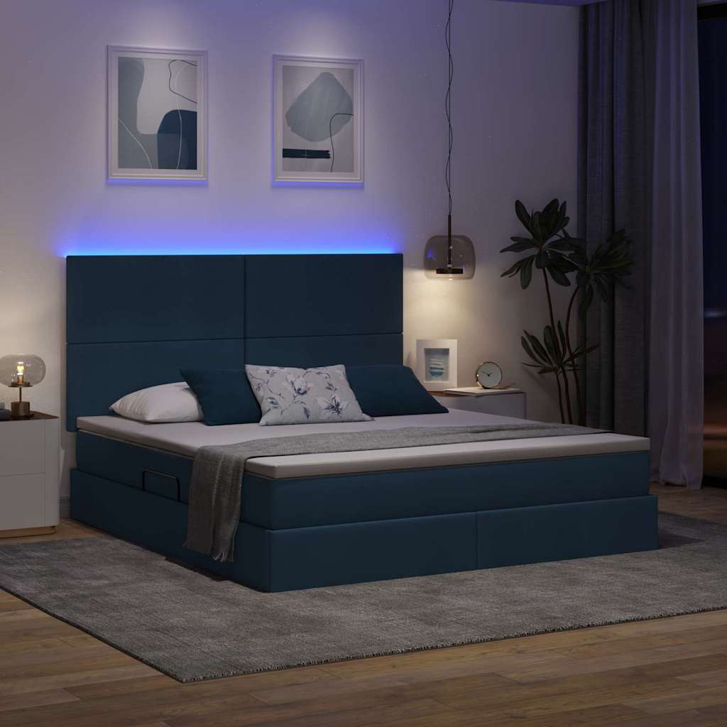 LED krevet za pohranu s madracem Plava 180 x 200 cm Tkanina