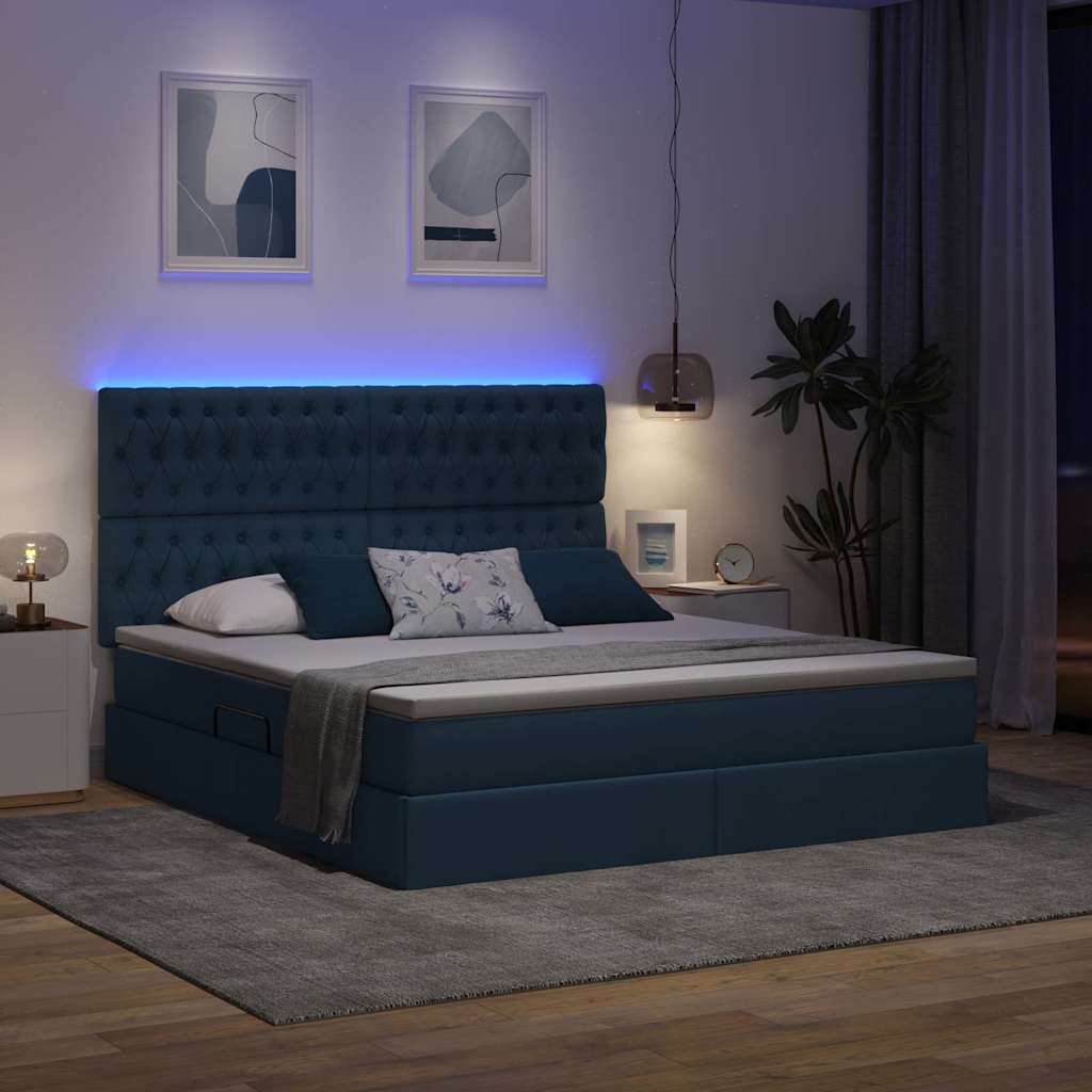 LED krevet za pohranu s madracem Plava 180 x 200 cm Tkanina