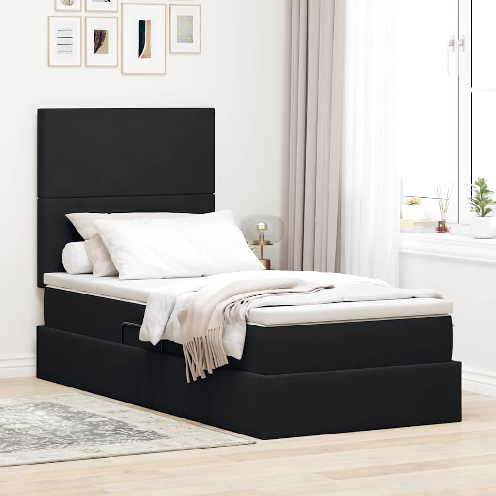 LED krevet za pohranu s madracem Crna 90 x 200 cm Baršun