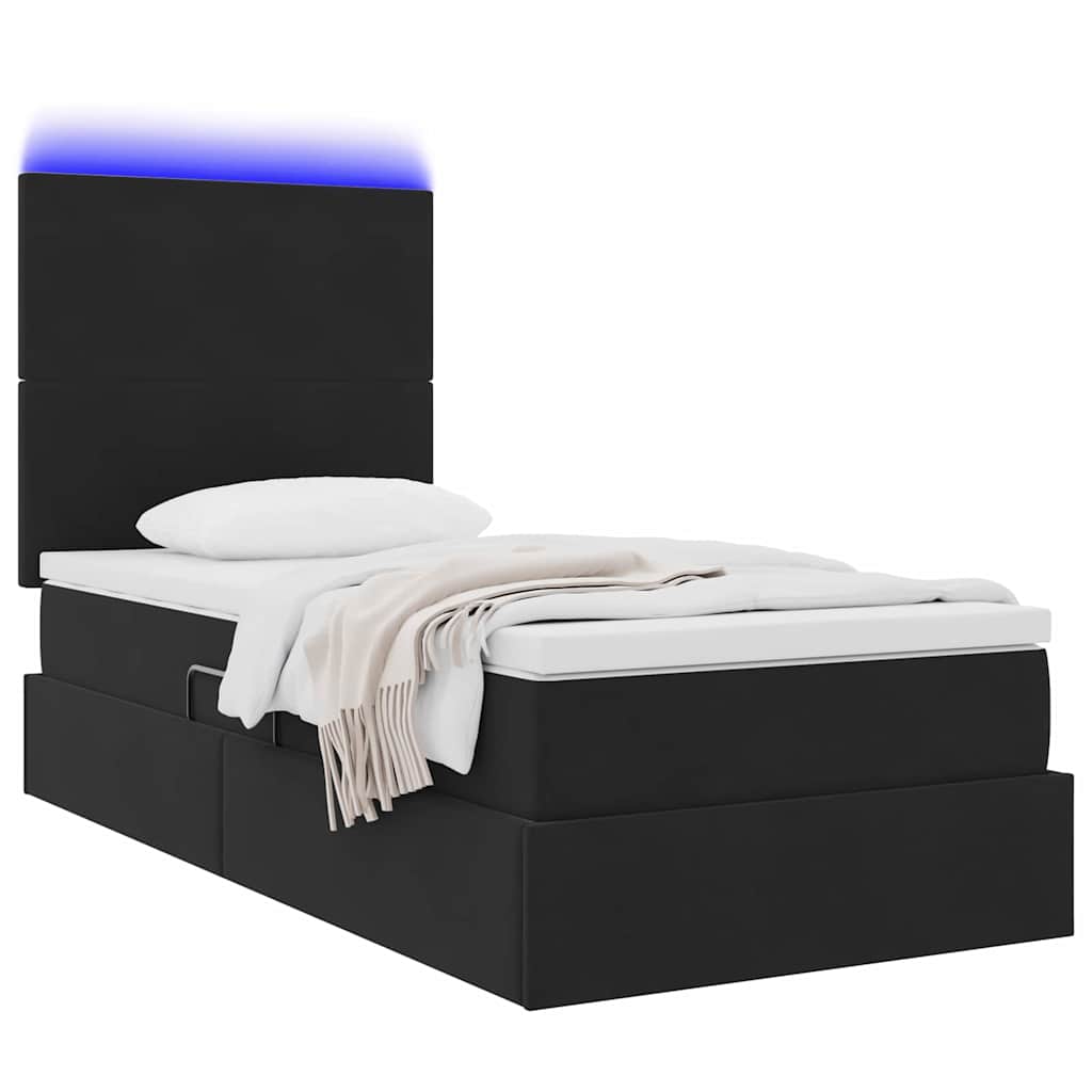 LED krevet za pohranu s madracem Crna 100 x 200 cm Baršun