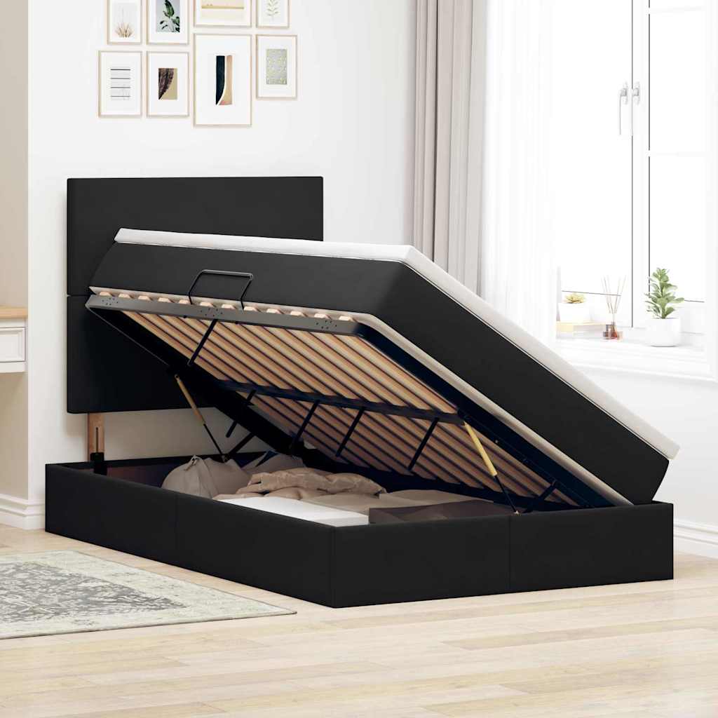 LED krevet za pohranu s madracem Crna 120 x 200 cm Baršun