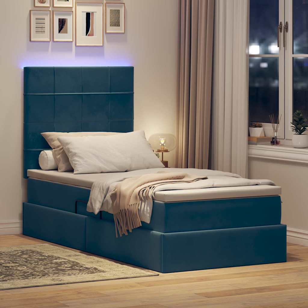 LED krevet za pohranu s madracem Tamno plava 90 x 190 cm Baršun