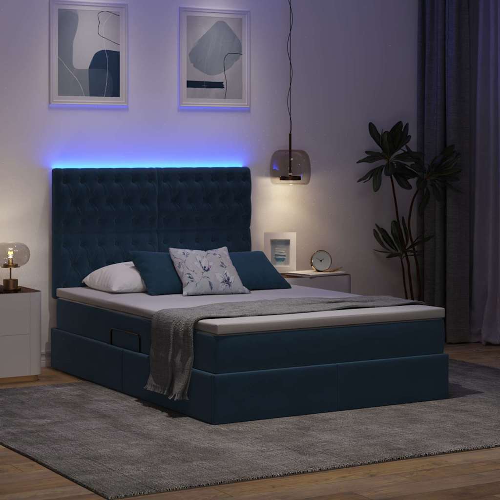LED krevet za pohranu s madracem Tamno plava 140 x 200 cm