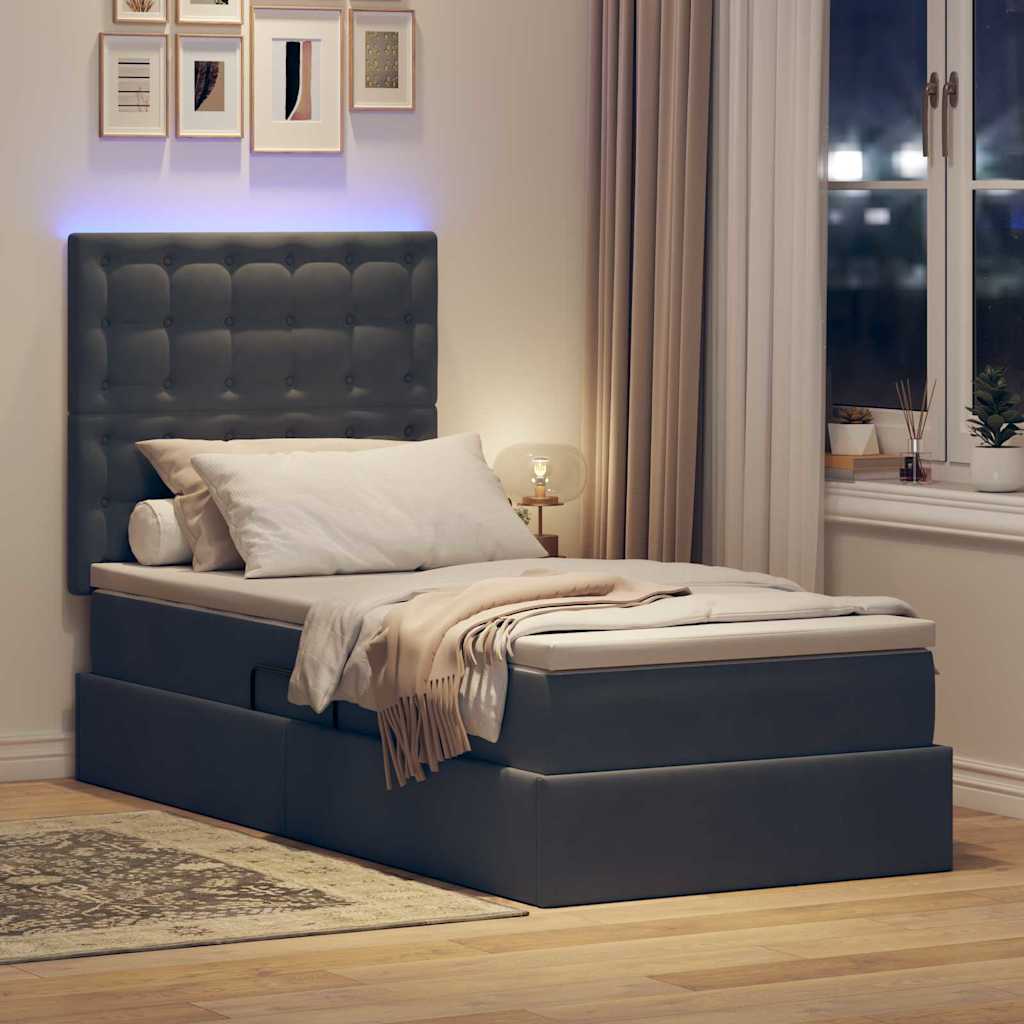 LED krevet za pohranu s madracem Tamnosiva 90 x 190 cm Baršun