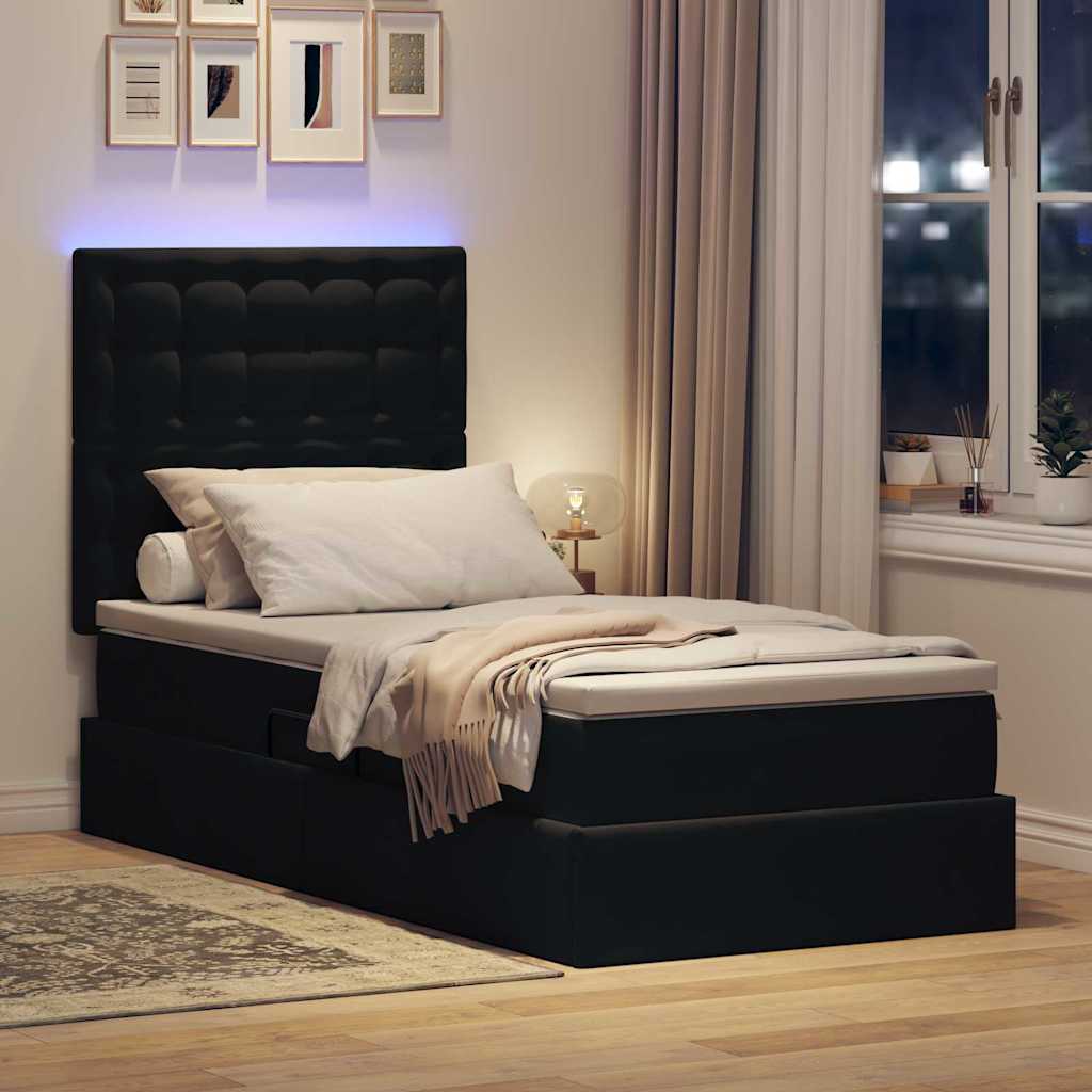 LED krevet za pohranu s madracem Crna 100 x 200 cm Baršun
