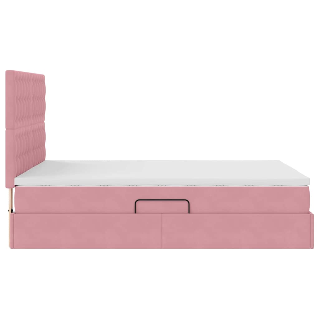 LED krevet za pohranu s madracem Ružičasta 140 x 190 cm Baršun