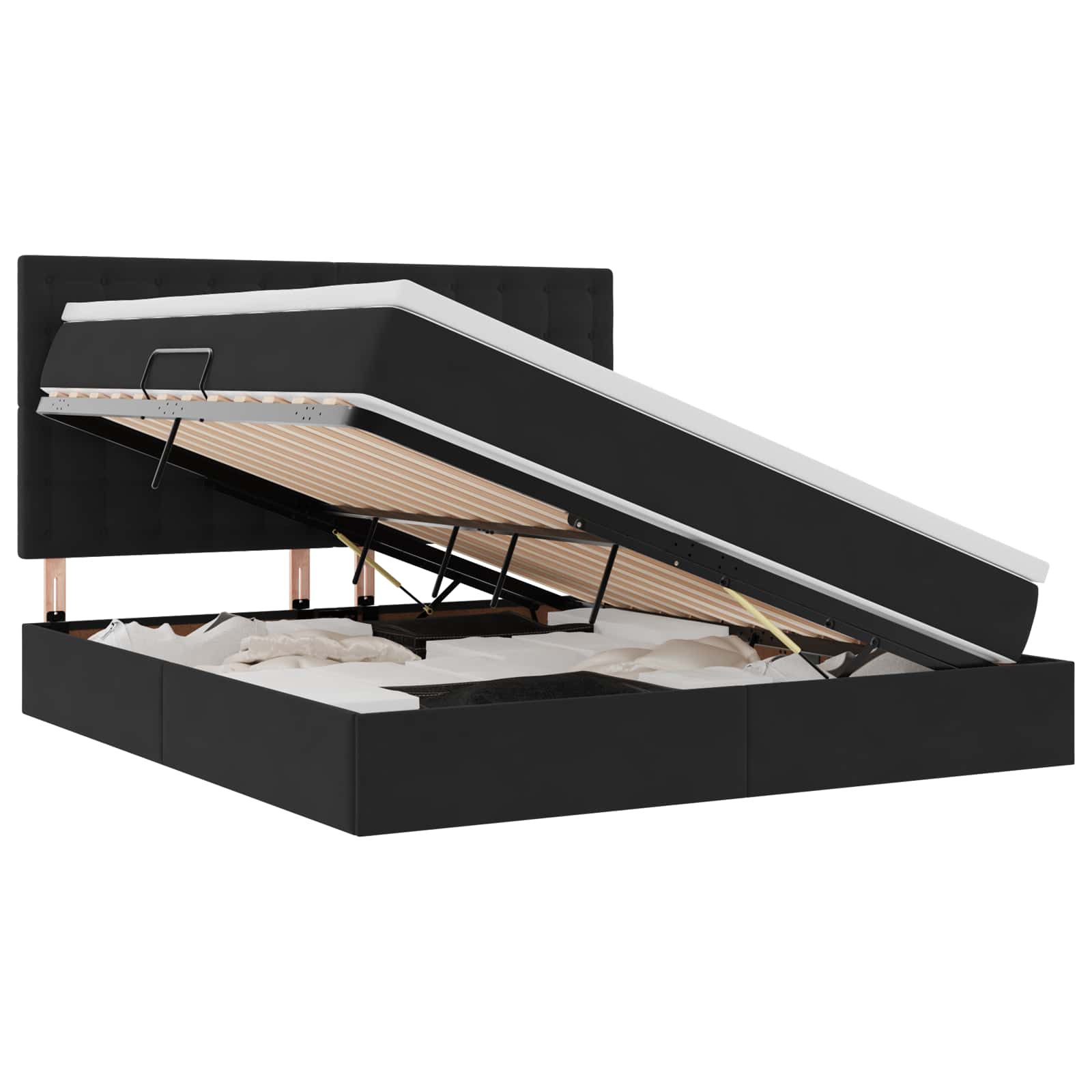 LED krevet za pohranu s madracem Crna 180 x 200 cm Baršun