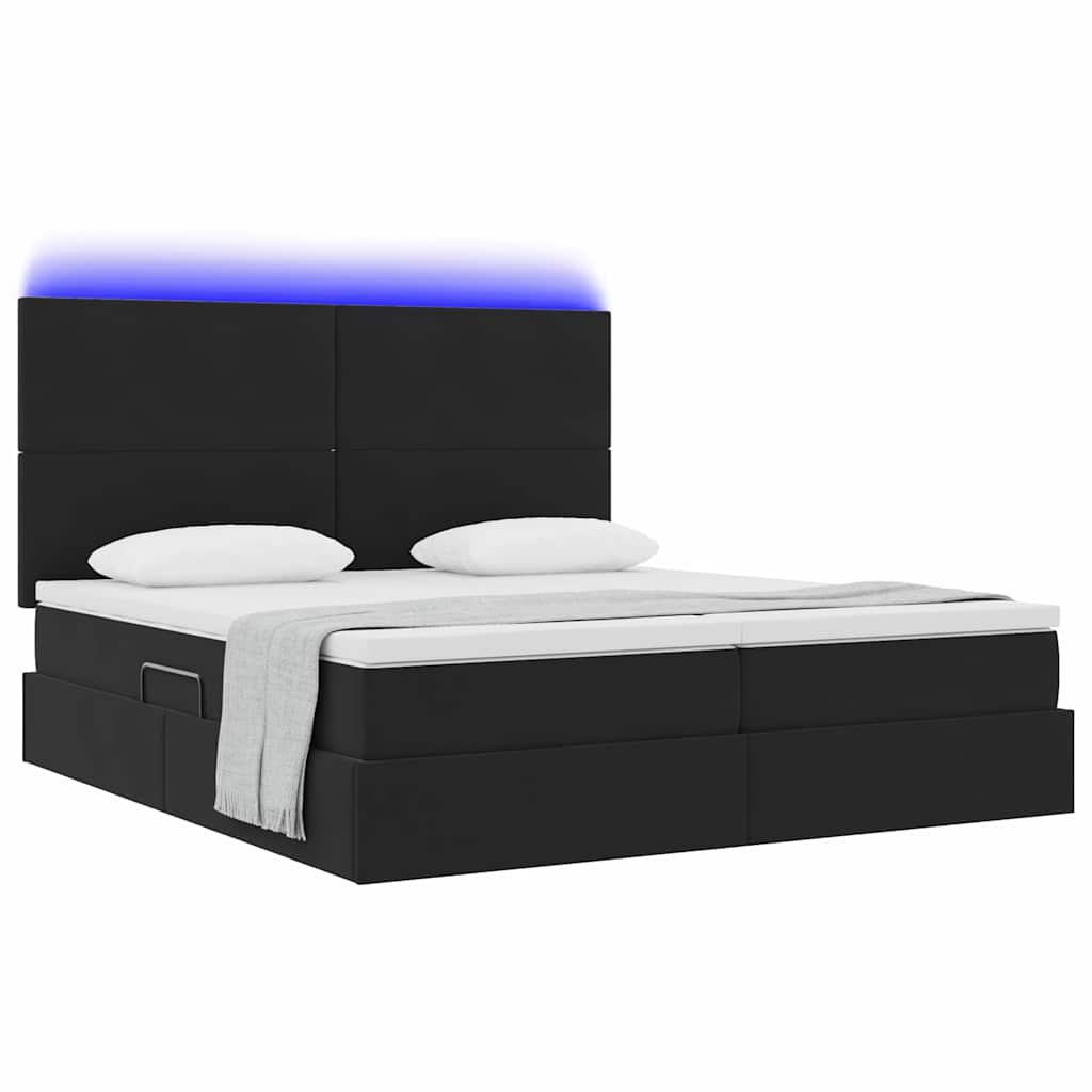 LED krevet za pohranu s madracem Crna 200 x 200 cm Baršun