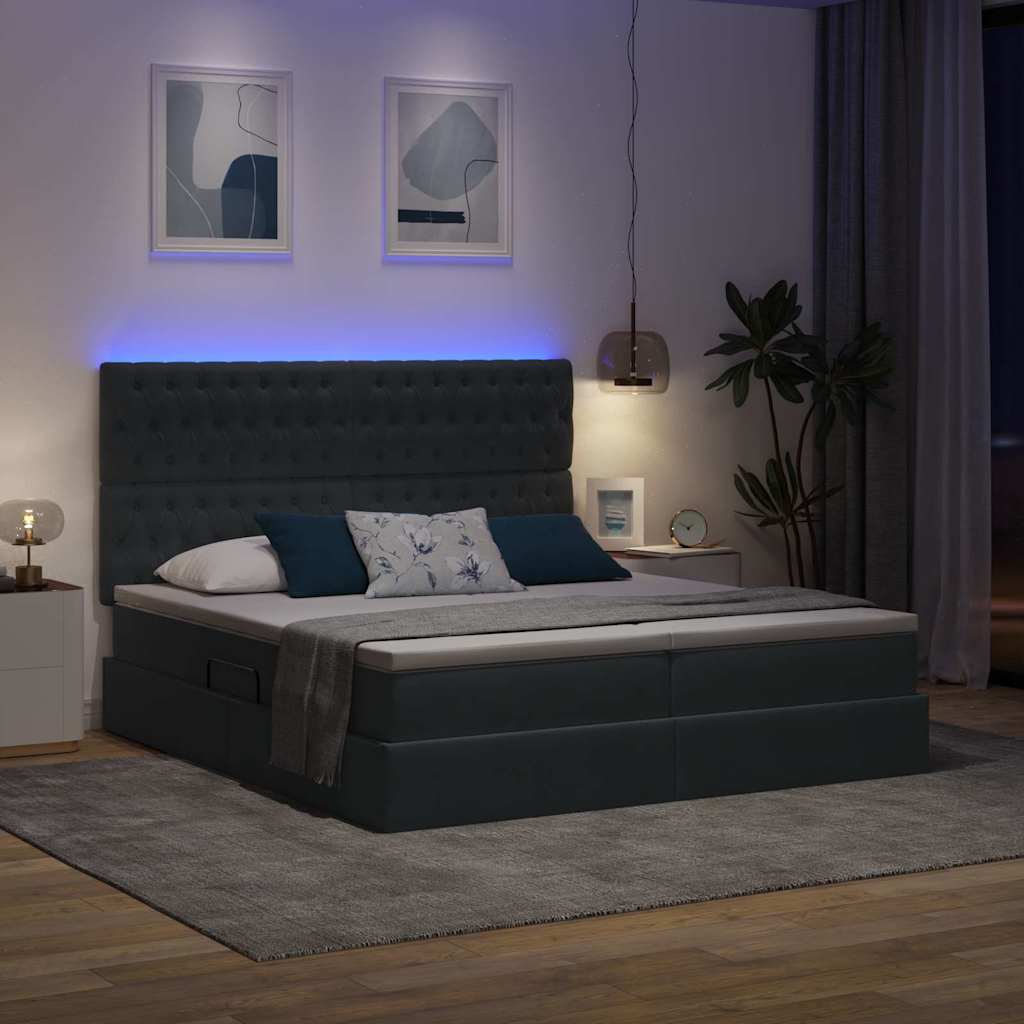 LED krevet za pohranu s madracem Tamnosiva 180 x 200 cm Baršun