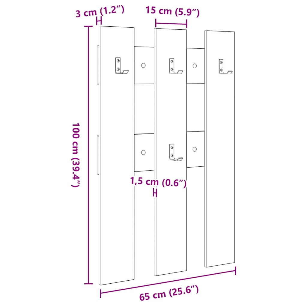 Vješalica za kapute na zidu Zidne Staro drvo 65 x 3 x 100 cm