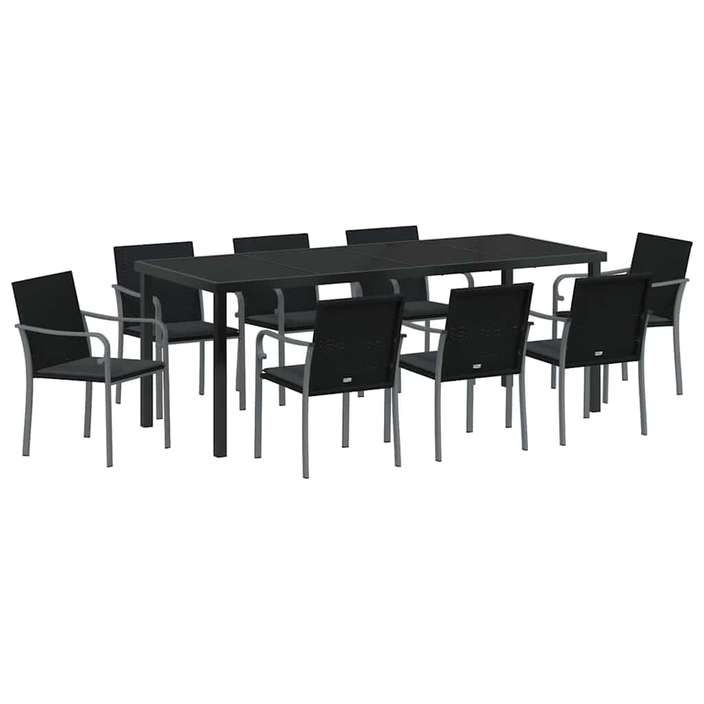 Vrtni set za objed 9 pcs Crna i Siva PE ratan