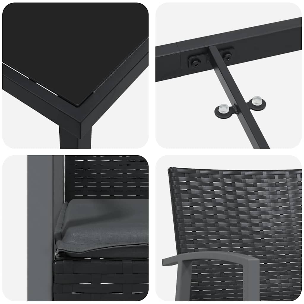 Vrtni set za objed 9 pcs Crna i Siva PE ratan