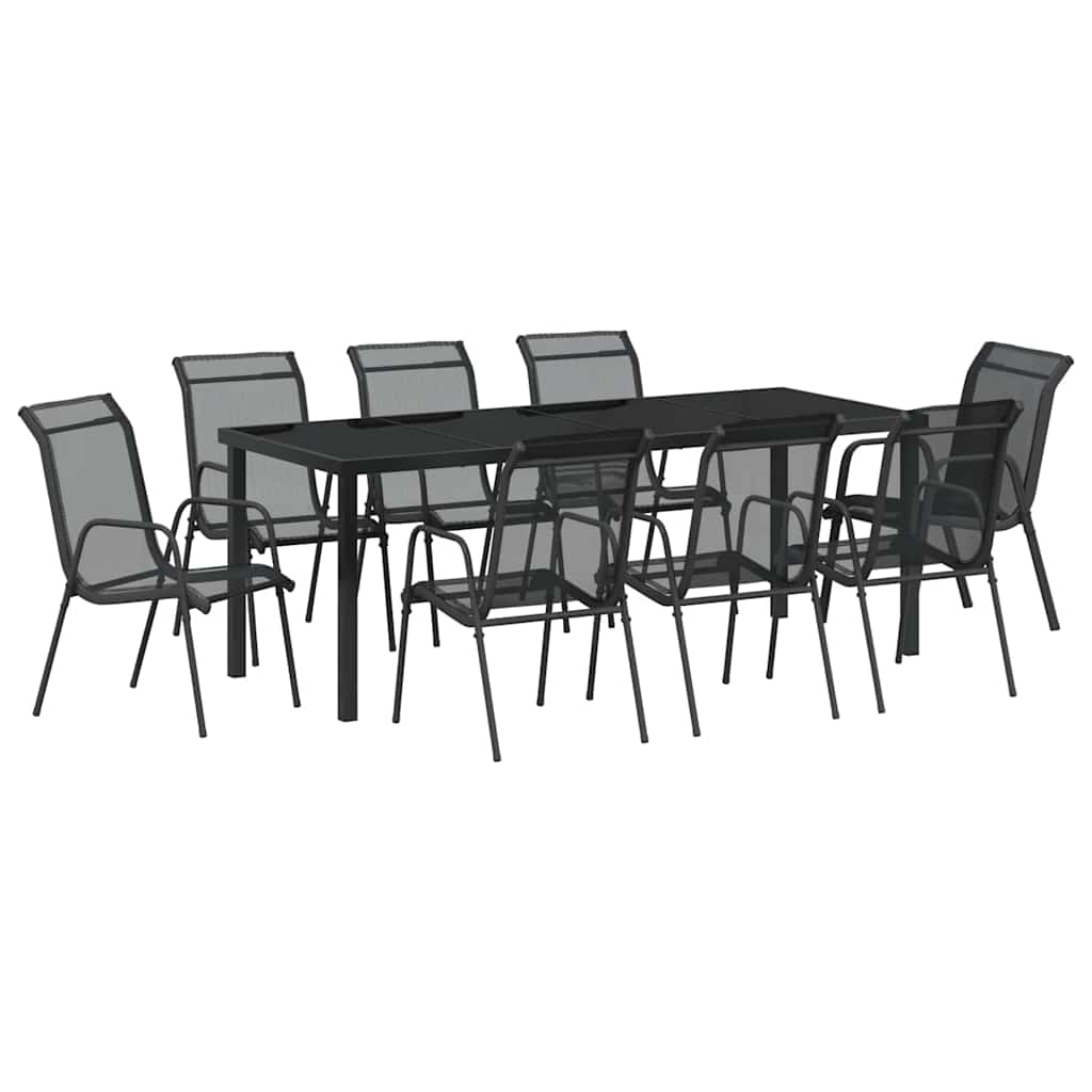 Vrtni set za objed 9 pcs Crna Čelik s prahom premazan