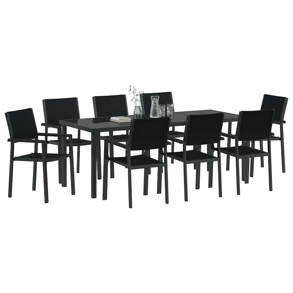 Vrtni set za objed 9 pcs Crna Čelik s prahom premazan