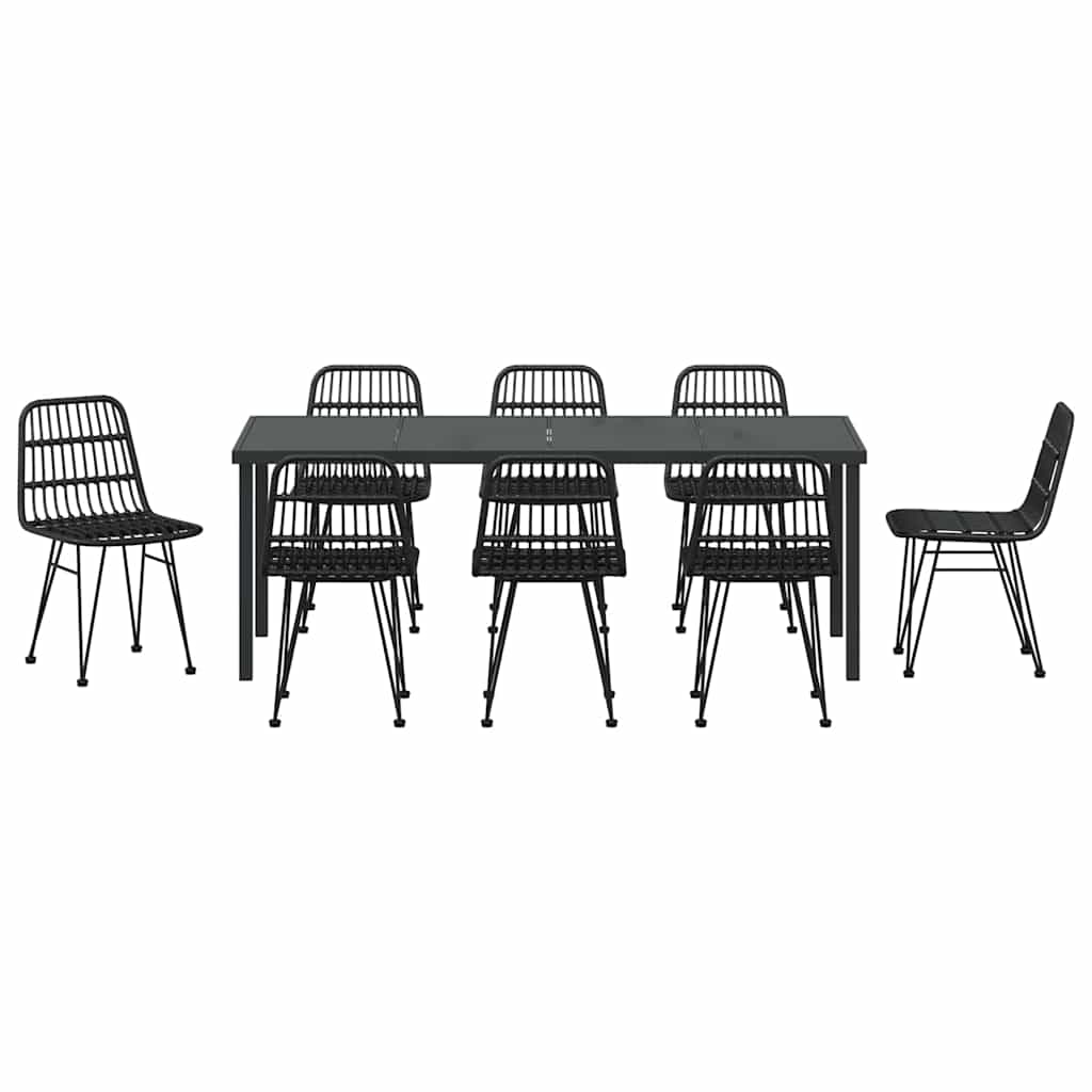 Vrtni set za objed 9 pcs Crna Čelik s prahom premazan