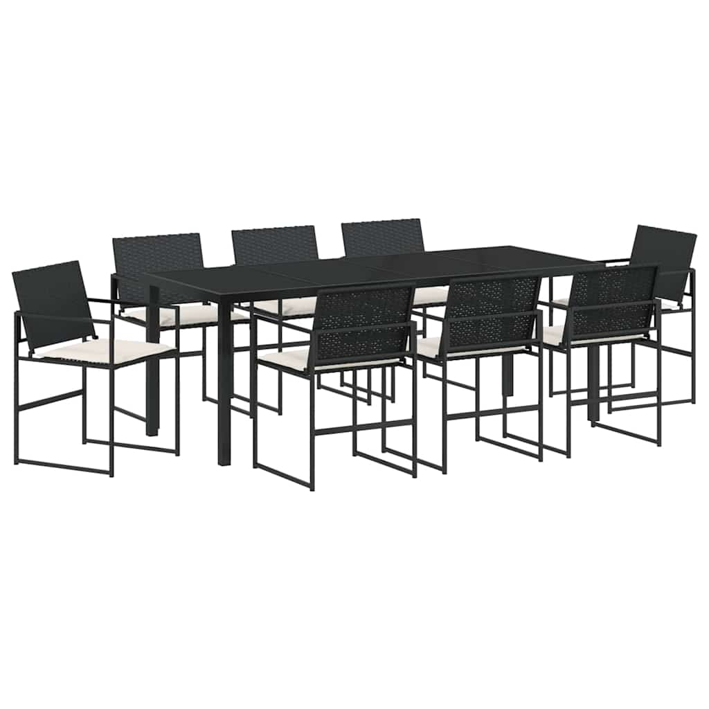 Vrtni set za objed s jastukom 9 pcs Crna i Krema poliratan