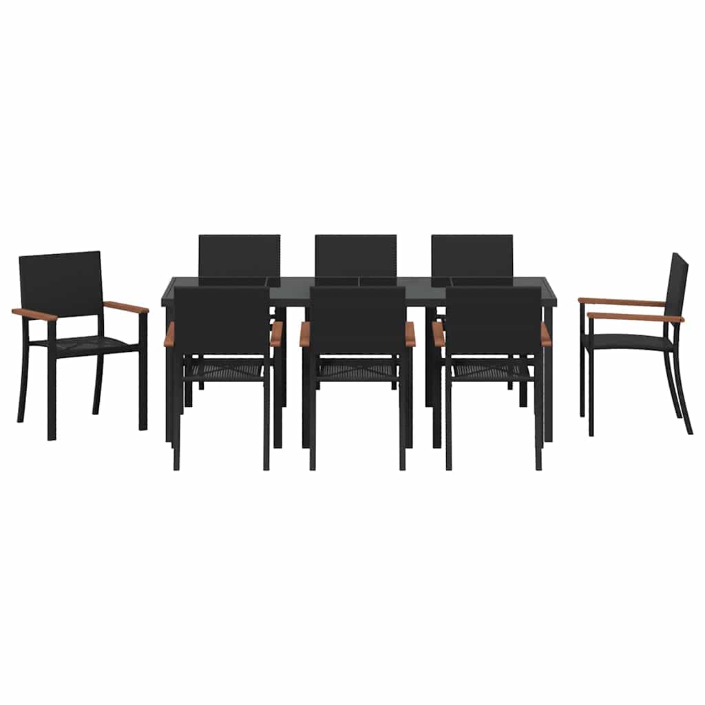 Vrtni set za objed 9 pcs Crna Čelik s prahom premazan