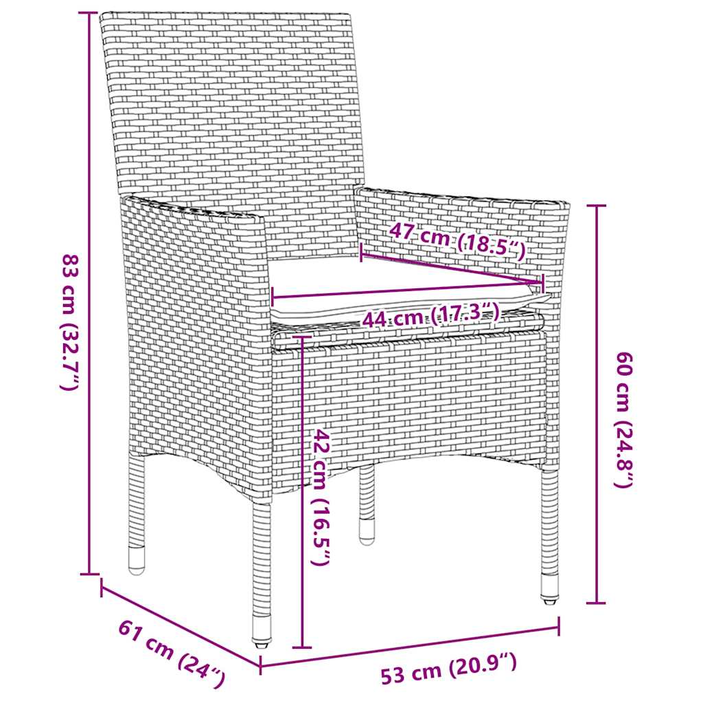 Set stola i stolica s jastukom 7 pcs Crna PE ratan