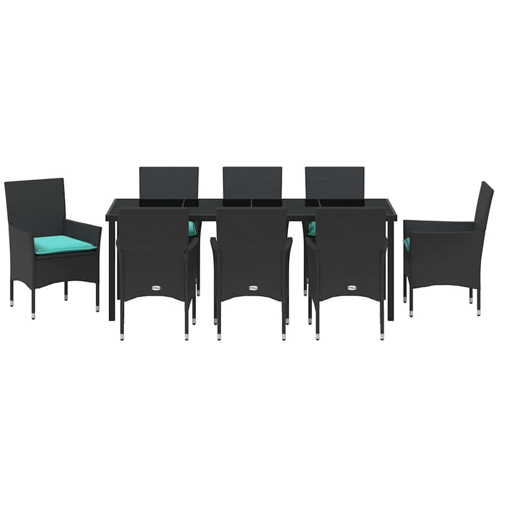 Set stola i stolica s jastukom 9 pcs Crna PE ratan