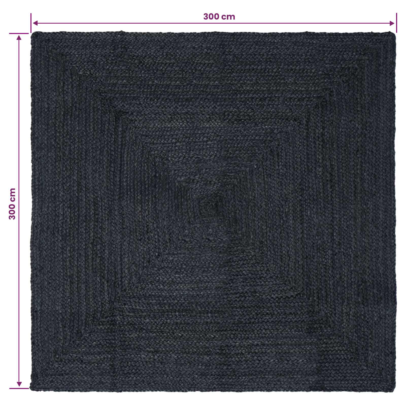 Tepisi za područja Pravokutni Tamnosiva 300 x 300 cm Juta