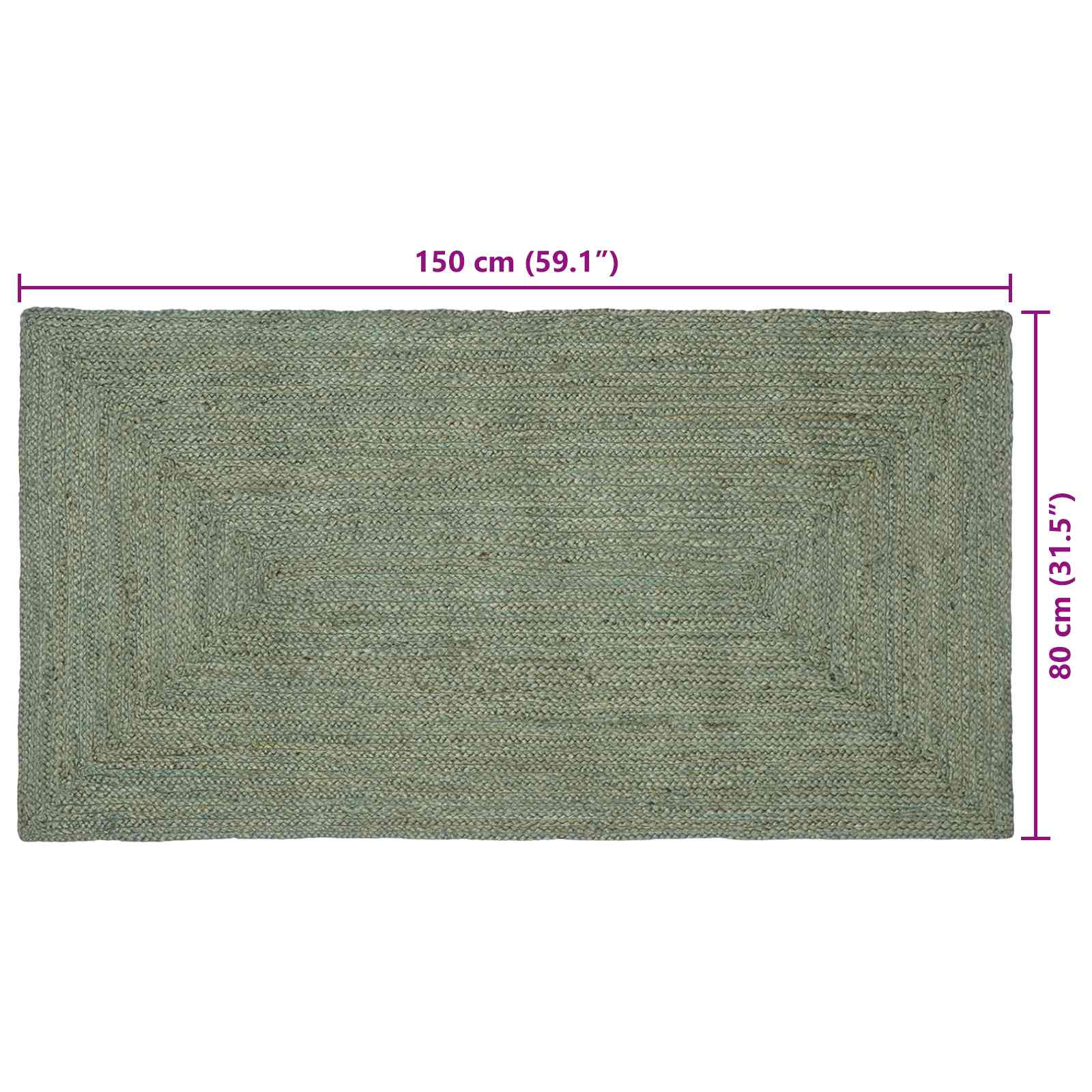 Tepisi za područja Pravokutni Maslinastozelena 80 x 150 cm Juta