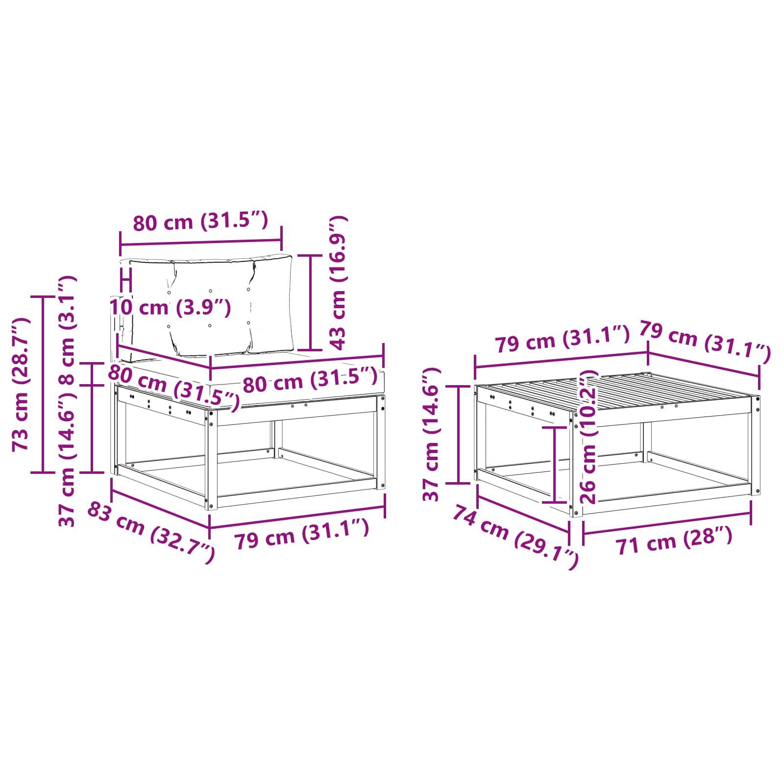 Set vanjskih sofa 7 pcs Prirodna i antracit