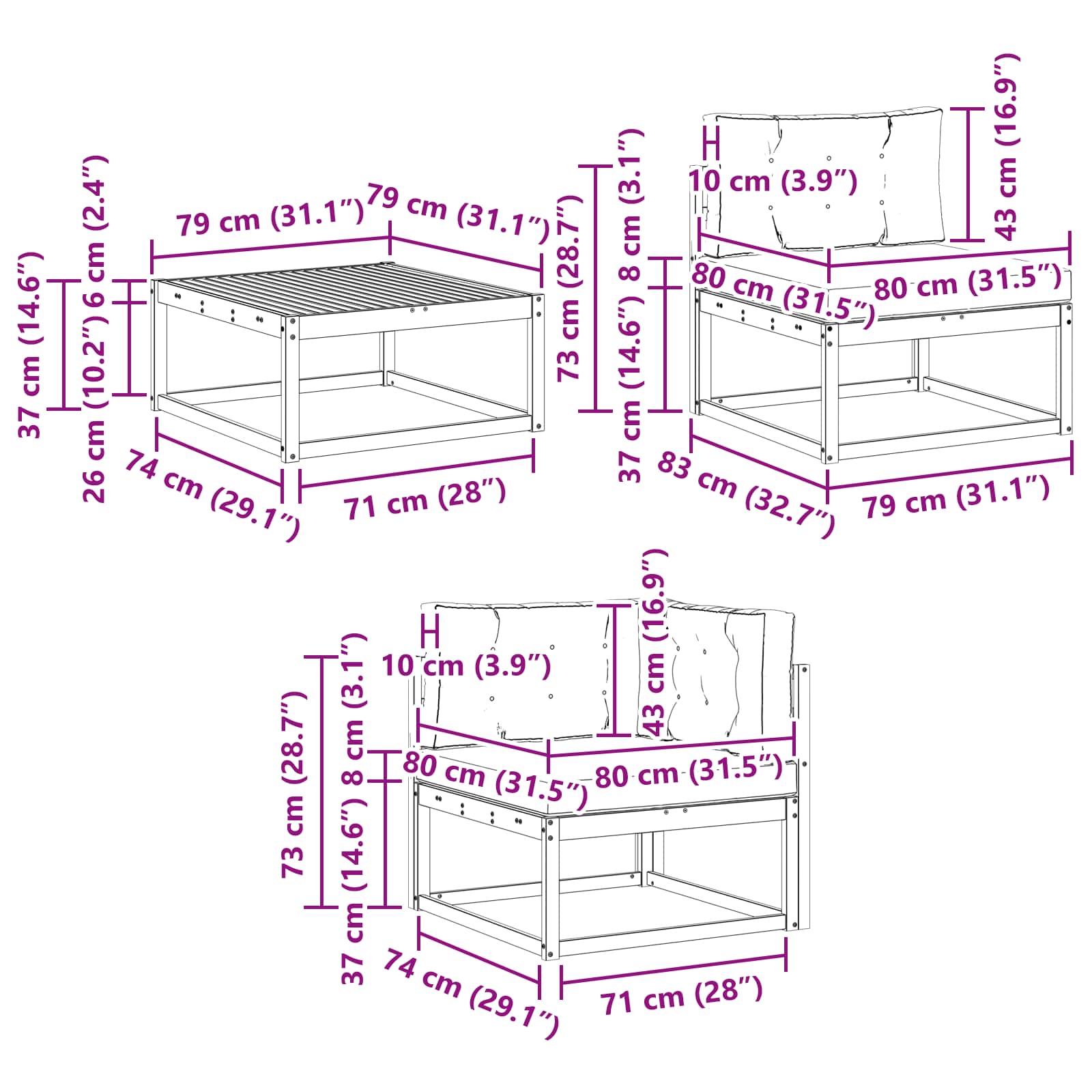 Set vanjskih sofa 7 pcs Prirodna i Svjetlosiva