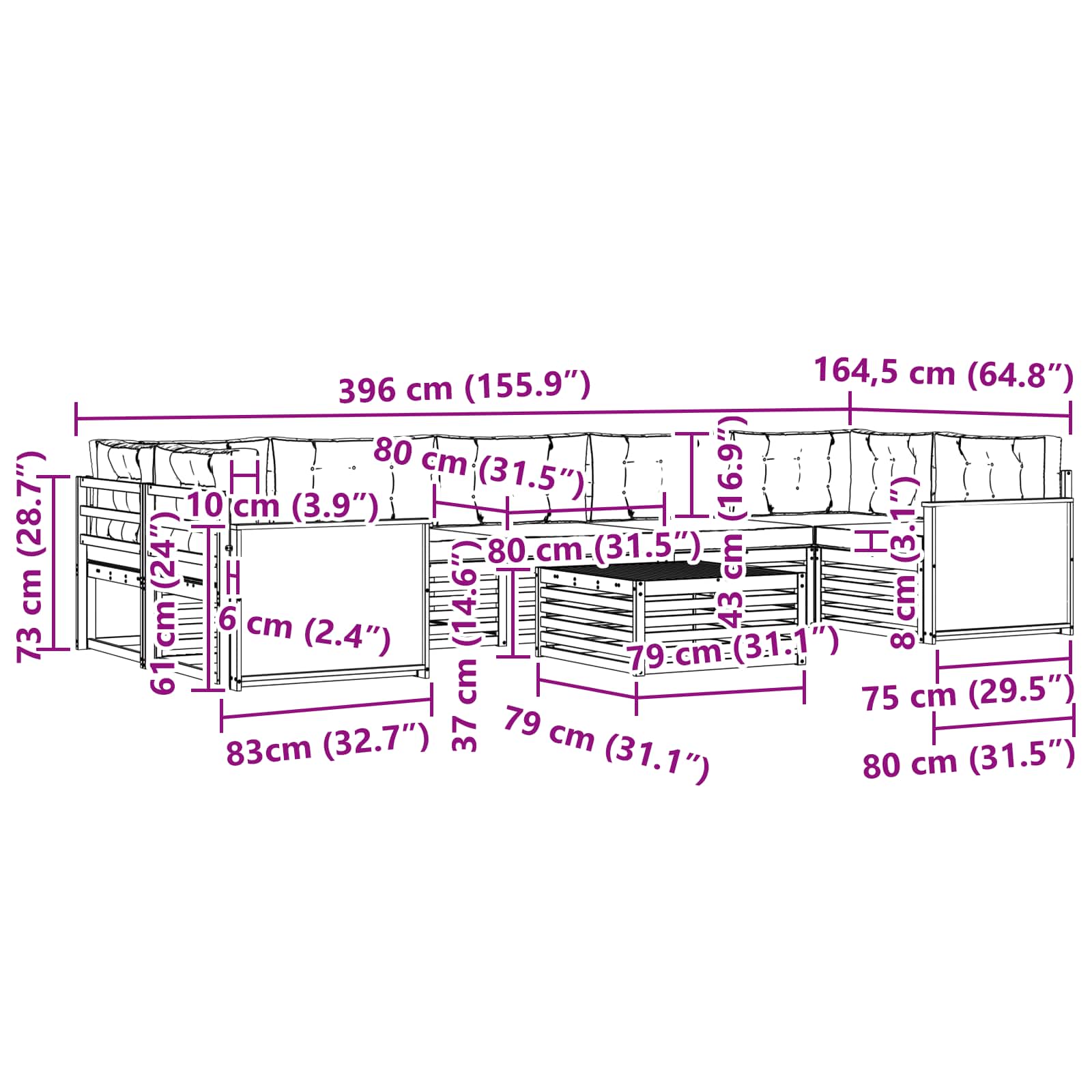 Set vanjskih sofa 8 pcs Prirodna i svjetlosiva