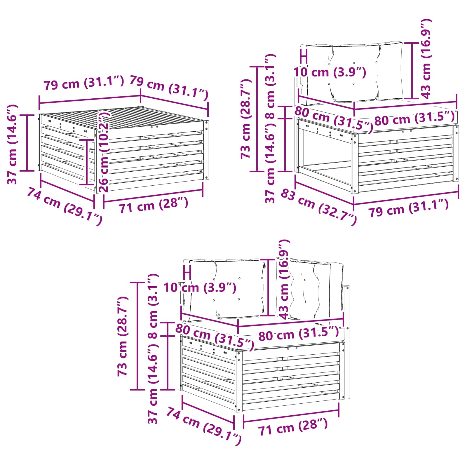 Set vanjskih sofa 8 pcs Prirodna i svjetlosiva