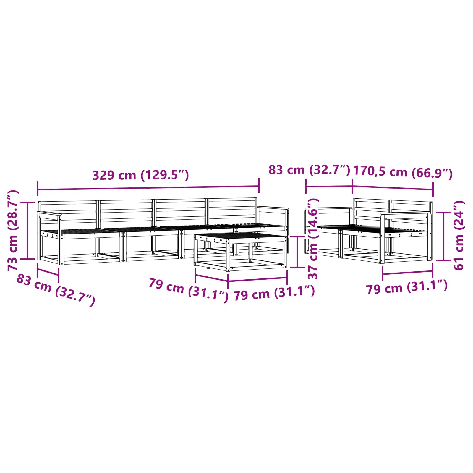 Set vanjskih sofa 7 pcs Bijela