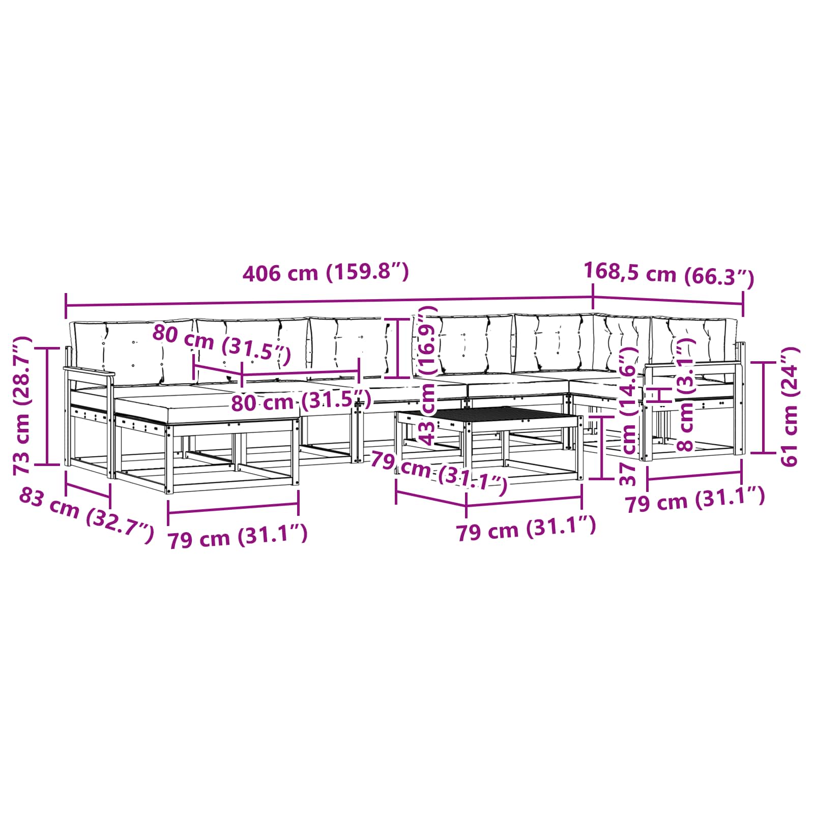 Set vanjskih sofa 8 pcs Bijela i antracit
