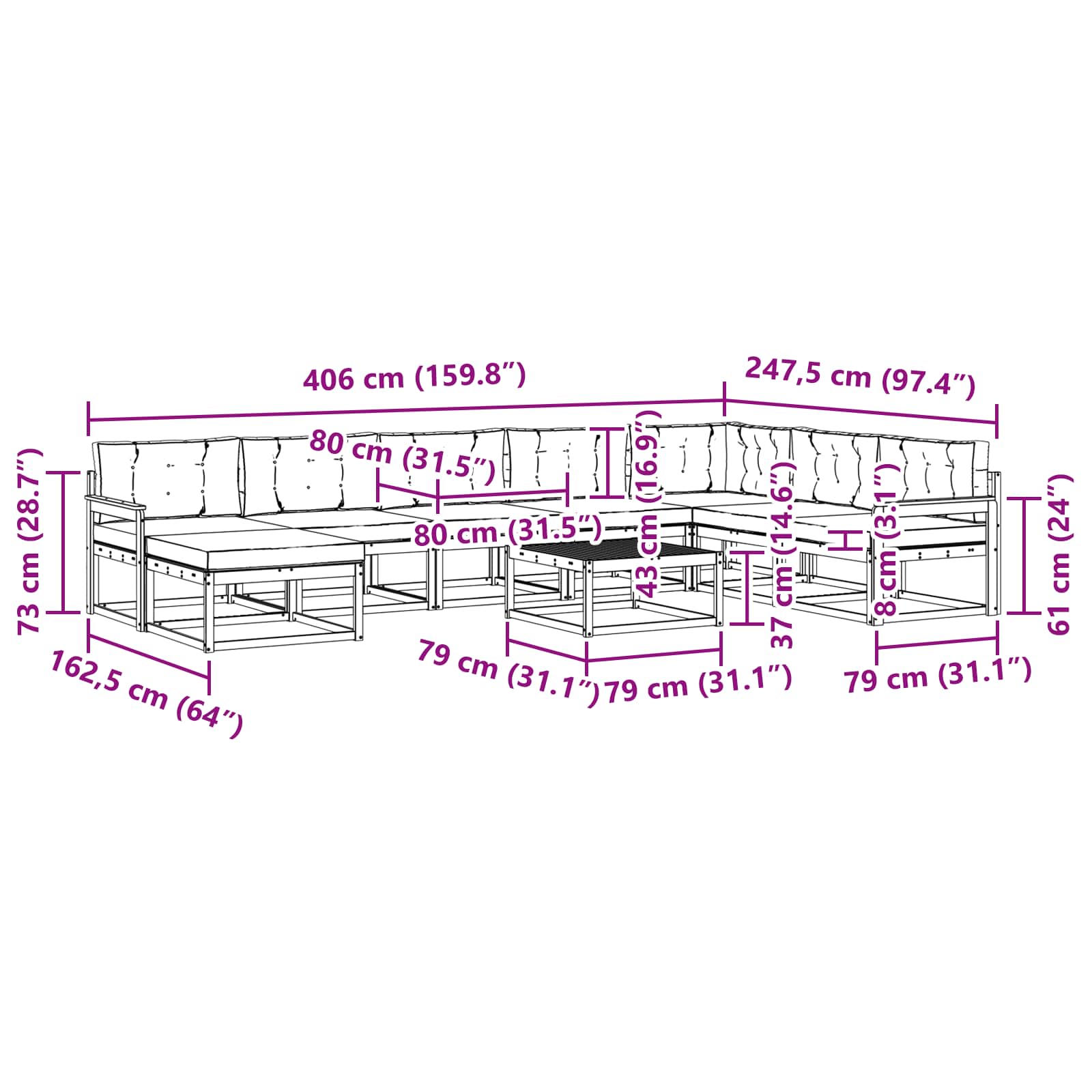 Set vanjskih sofa 9 pcs Bijela i bež